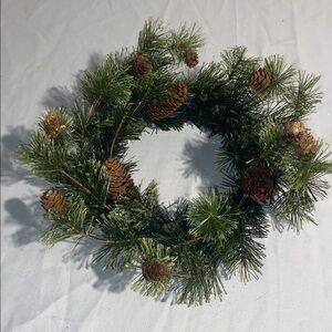 Pine Cone Holiday small Wreath/candle holder - Green and Brown
